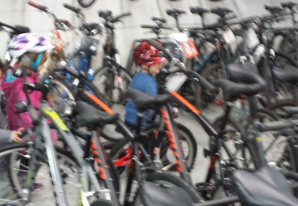 Riding around the shop