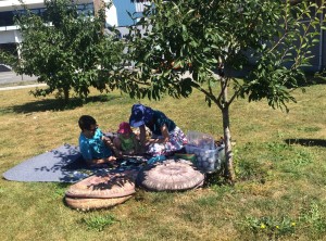 A shady spot for puzzles and books